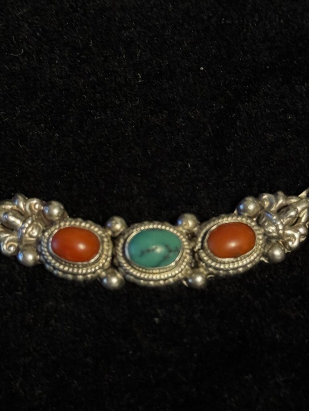 925 Silver Pendant with Turquoise and Red Stones Pendant Only